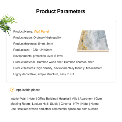 Factory Direct Sales PET High-gloss Bamboo Charcoal Marble Wood Veneer Interior Decoration Panels For TV Background Walls